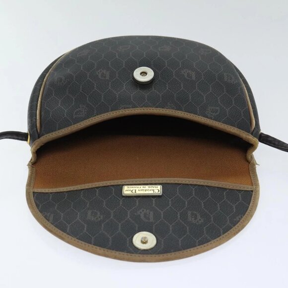 Christian Dior Honeycomb Canvas Shoulder Bag PVC Leather Black Gold Auth - Picture 10 of 15